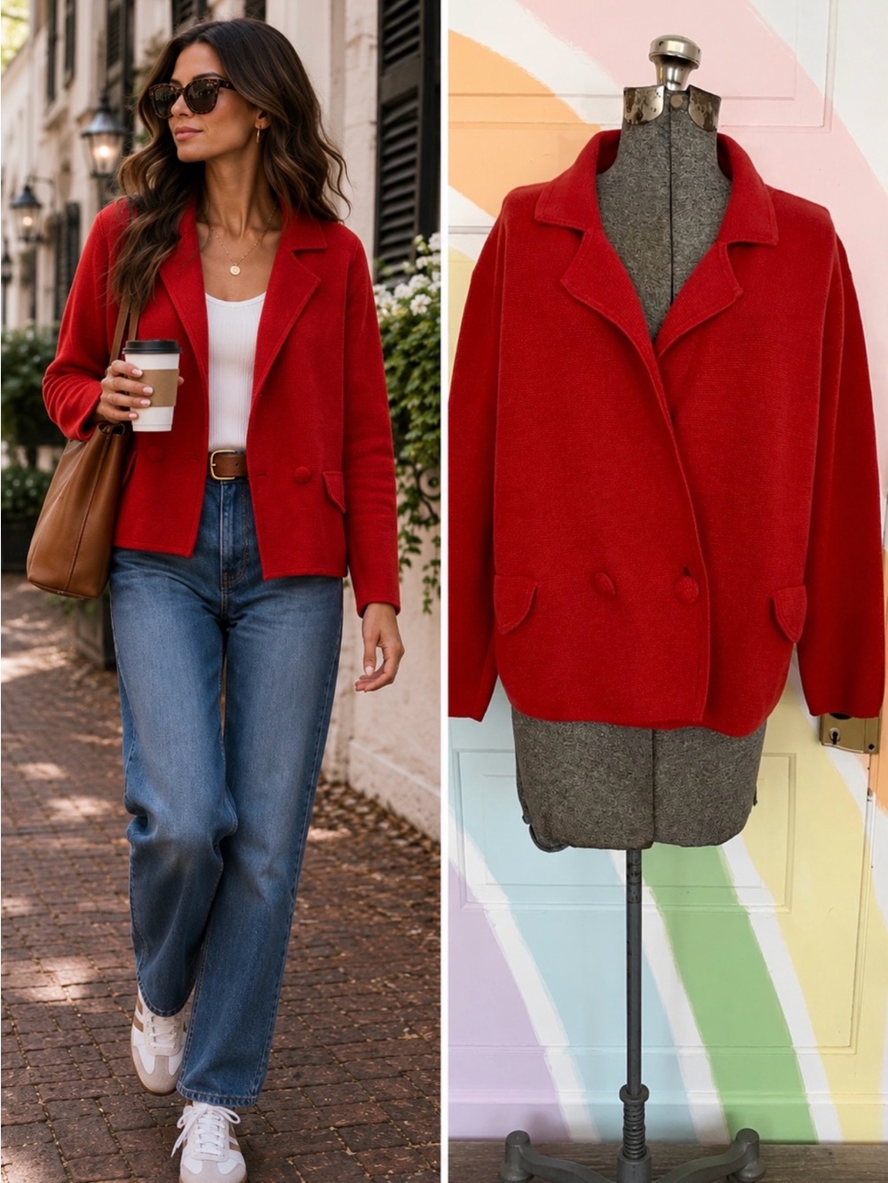 CAbi Coronation Cardigan Knit Jacket Cardinal Red 100% Cotton Blazer Sz S 💚🎀